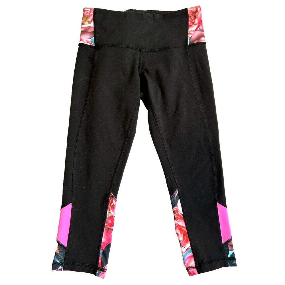 Lululemon Embody Crop 4 Secret Garden Pow Pink Rose Black Floral Leggings Capri